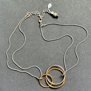 VINTAGE HANDMADE BAER SF Necklace Two-Tone Metals Modern 16"-19"